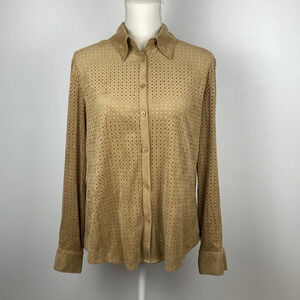 Jones New York Sport Faux Suede Leather Retro Western Long Sleeve Cutout Shirt